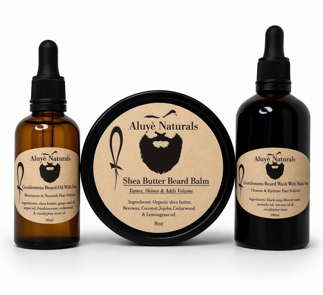 Gentlemen’s Complete Beard Care Set in Aluye Naturals black packaging